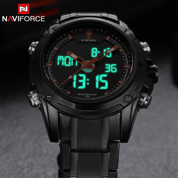 NAVIFORCE Luxury Brand Full Steel Quartz Clock Digital LED Watch Army Military Sport Watch Men Watches