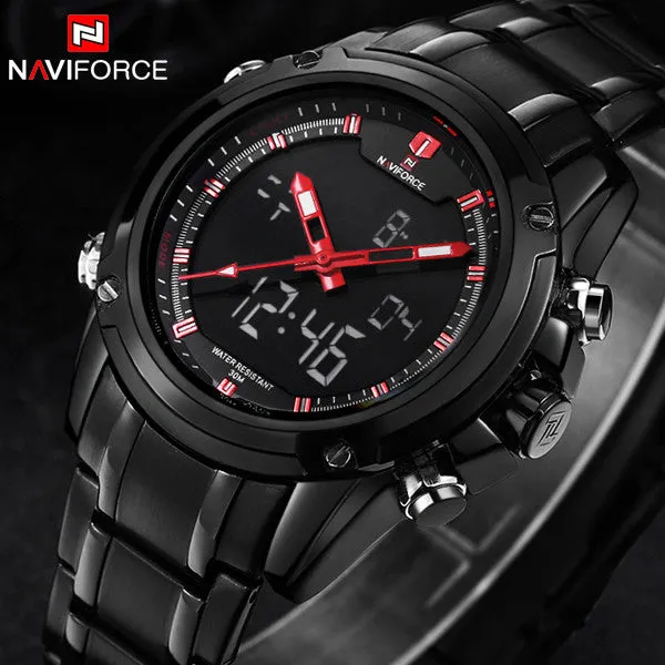 NAVIFORCE Luxury Brand Full Steel Quartz Clock Digital LED Watch Army Military Sport Watch Men Watches