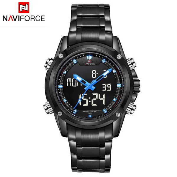 NAVIFORCE Luxury Brand Full Steel Quartz Clock Digital LED Watch Army Military Sport Watch Men Watches