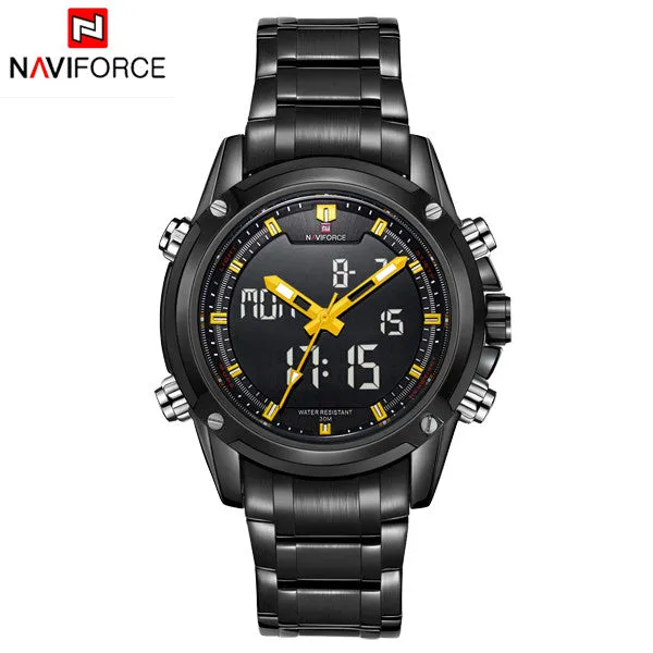 NAVIFORCE Luxury Brand Full Steel Quartz Clock Digital LED Watch Army Military Sport Watch Men Watches