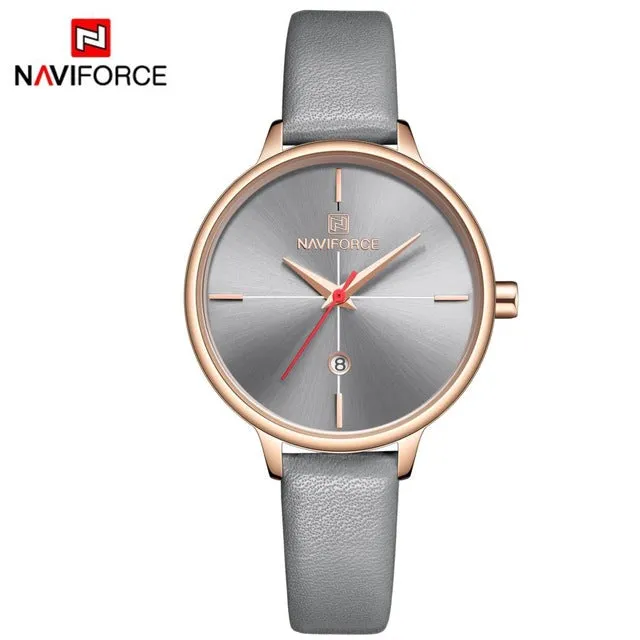 NAVIFORCE Women Watch Fashion Quartz Lady Blue PU Watchband Date Casual 3ATM Waterproof Wristwatch Gift for Girl Wife Woman 2019