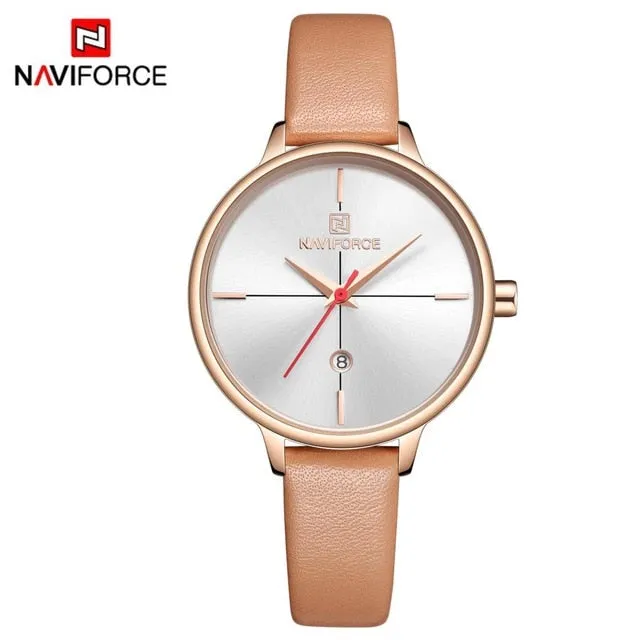 NAVIFORCE Women Watch Fashion Quartz Lady Blue PU Watchband Date Casual 3ATM Waterproof Wristwatch Gift for Girl Wife Woman 2019