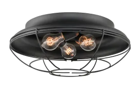 Neo-Industrial Flush Mount Fixture - Matte Black - Wire Guard - 17.25in. Diameter - E26 Medium Base