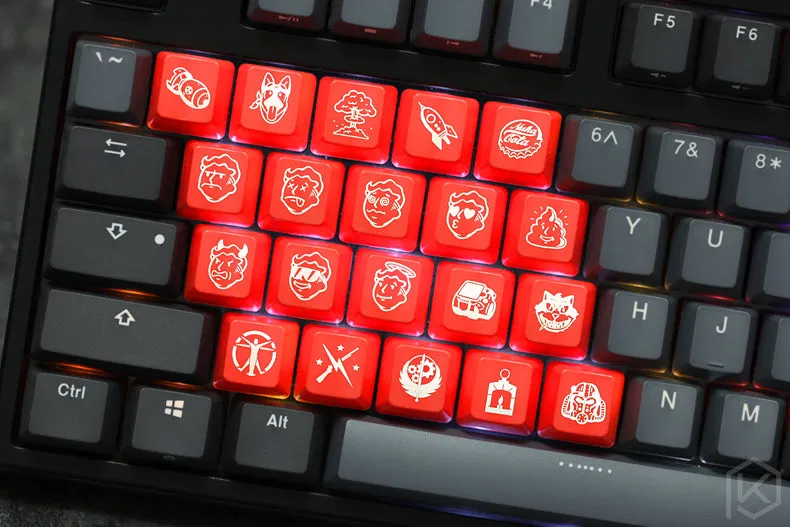 Novelty Shine Through Keycaps ABS Etched fallout 4 pip boy nuca cola black red