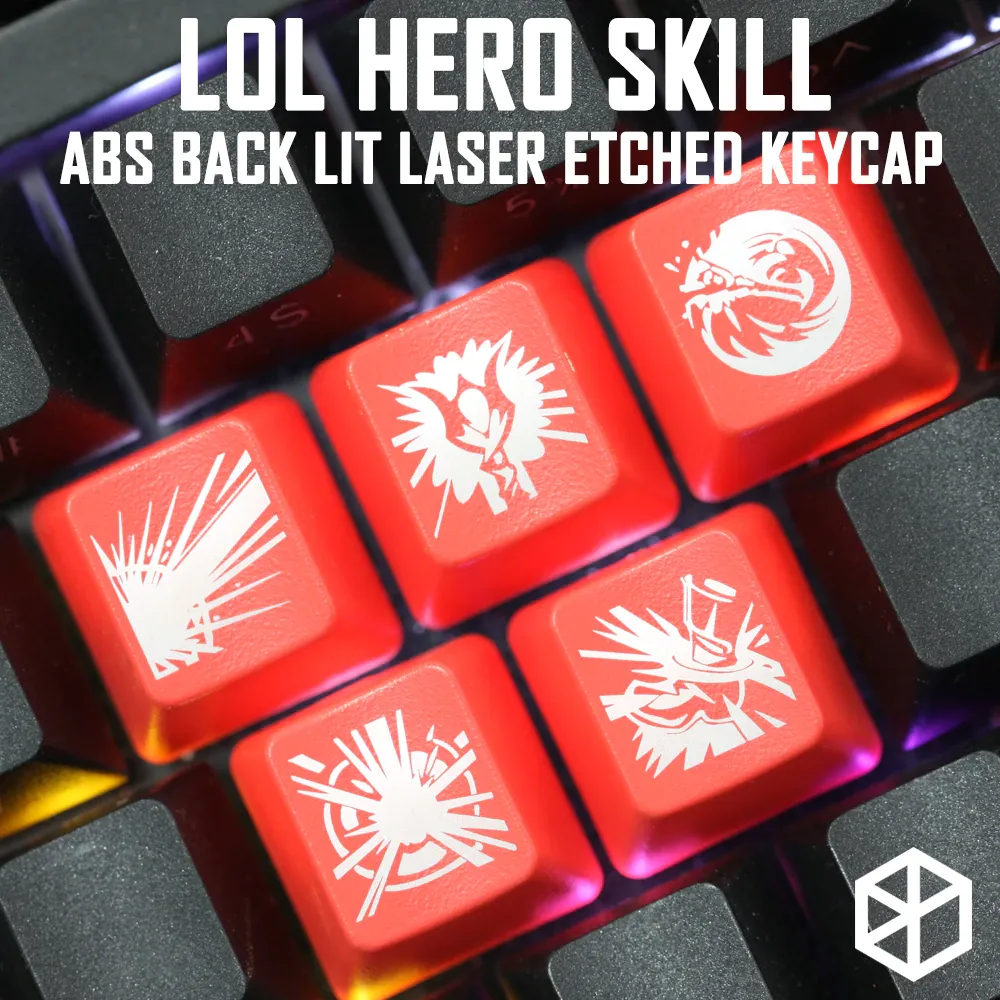 Novelty Shine Through Keycaps ABS Etched, Shine-Through lol black red r2 hero skill Syndra Cassiopeia Annie Lux Vel Koz