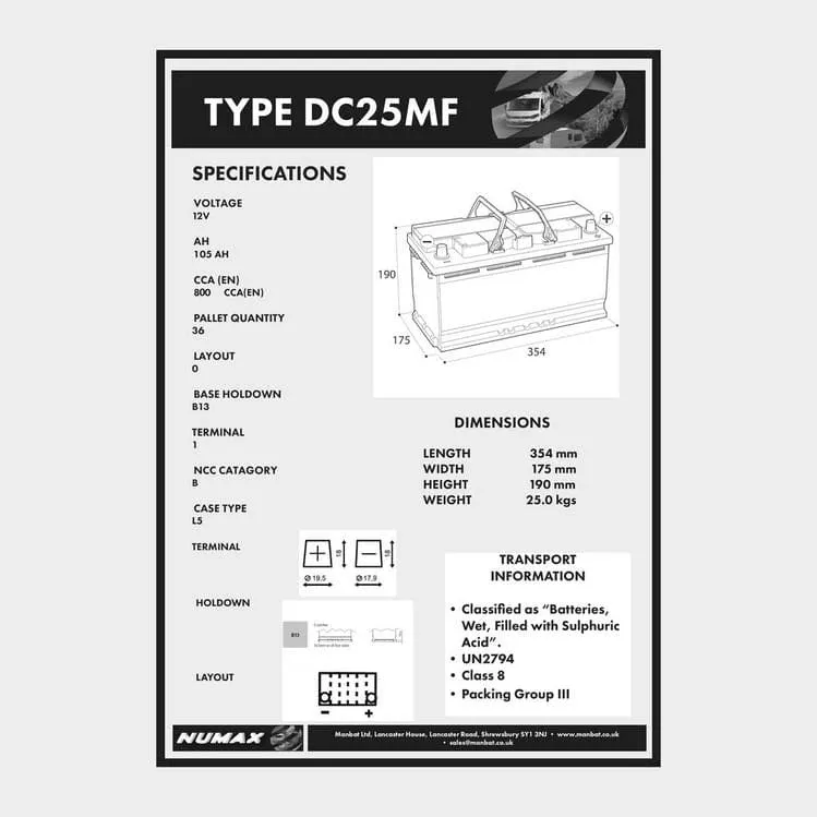 Numax 105Ah DC25MF Leisure Battery