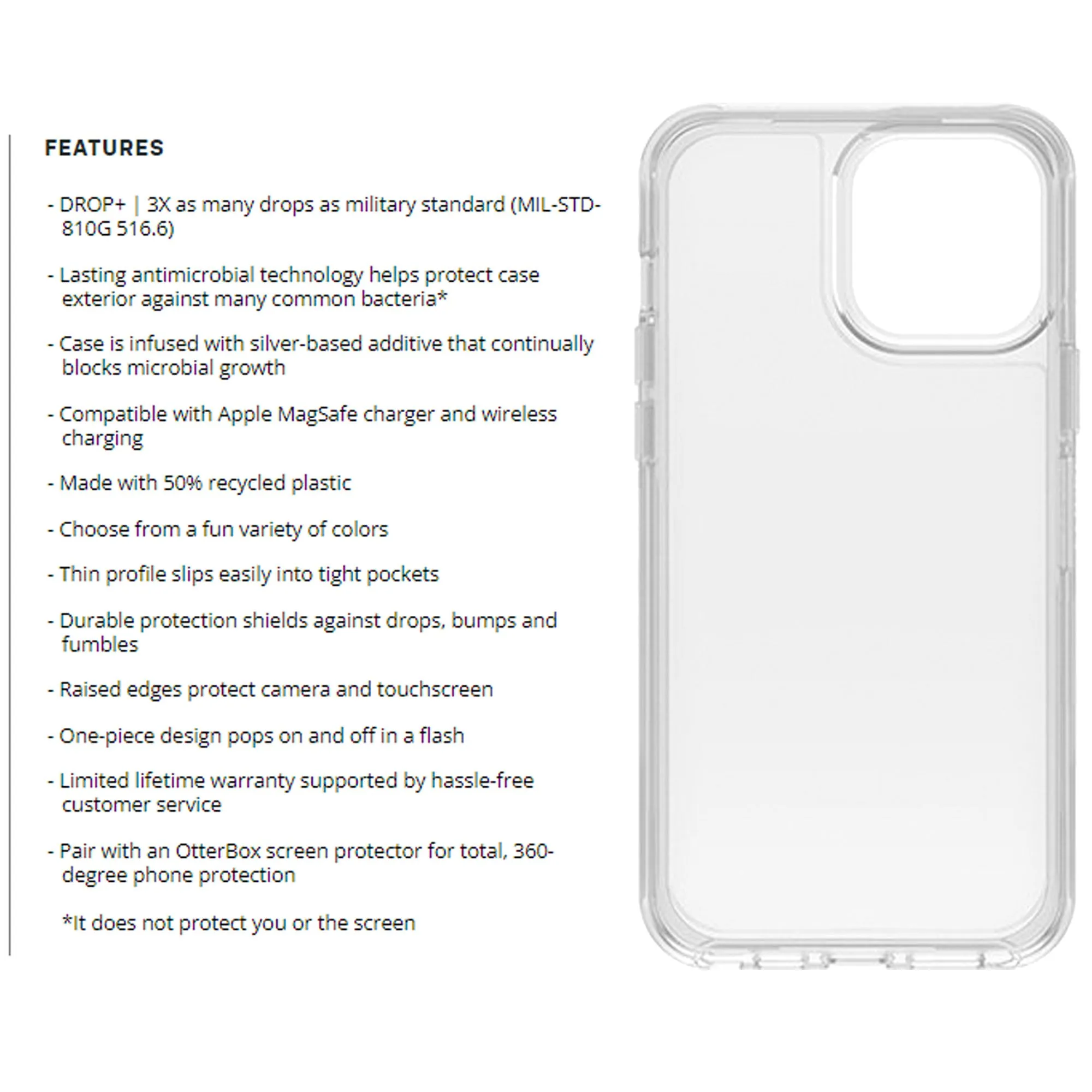 Otterbox Symmetry Clear for iPhone 13 6.1" 5G - Antimicrobial Case - Clear (Barcode: 840104284445 )