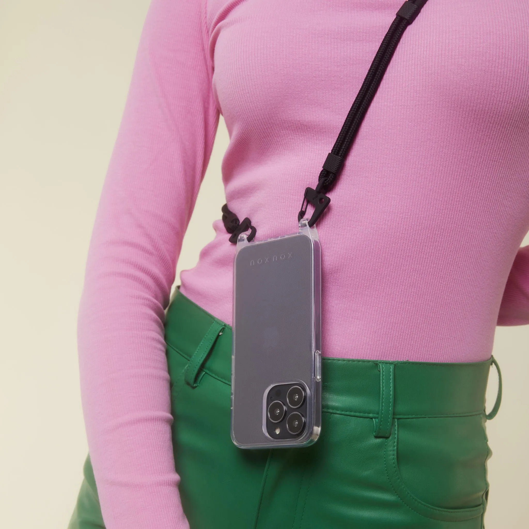 Phone Necklace with Carabiner Rope in Acid Clear