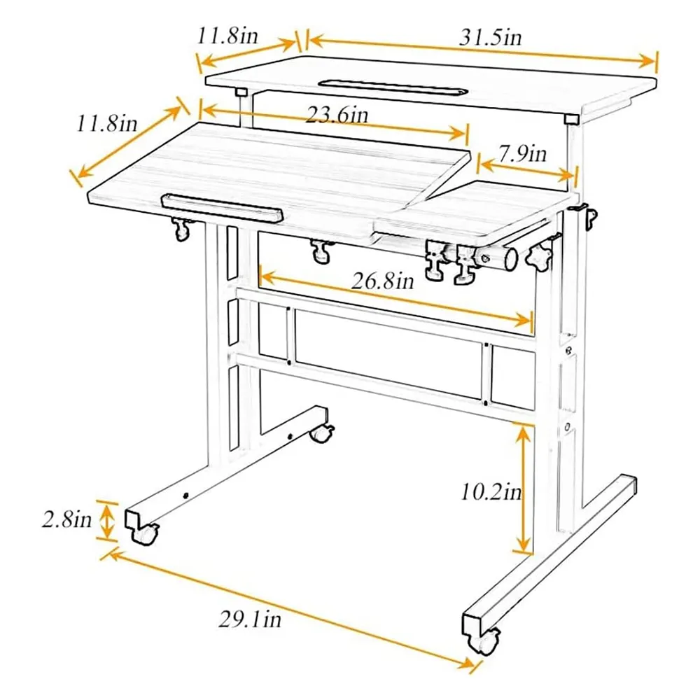 Portable Modern Height Adjustable And Rolling Computer Standing Desk White