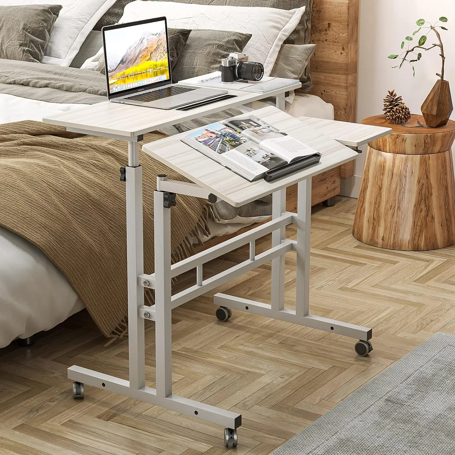 Portable Modern Height Adjustable And Rolling Computer Standing Desk White