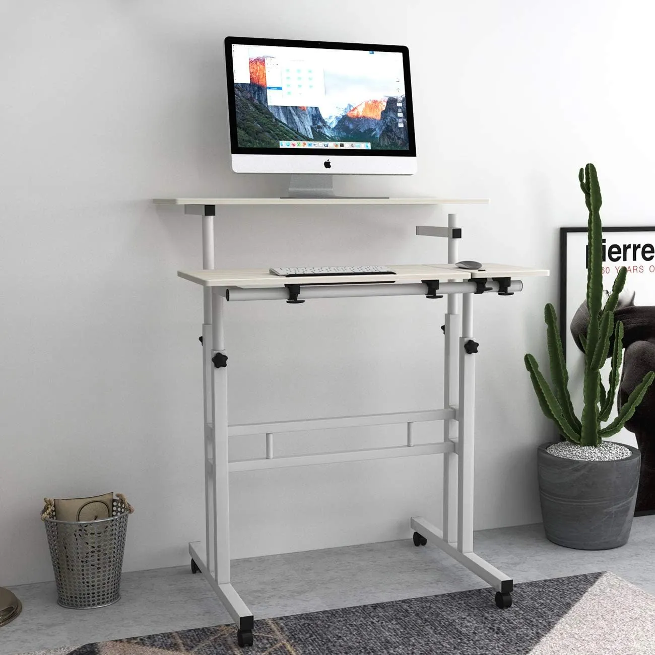 Portable Modern Height Adjustable And Rolling Computer Standing Desk White