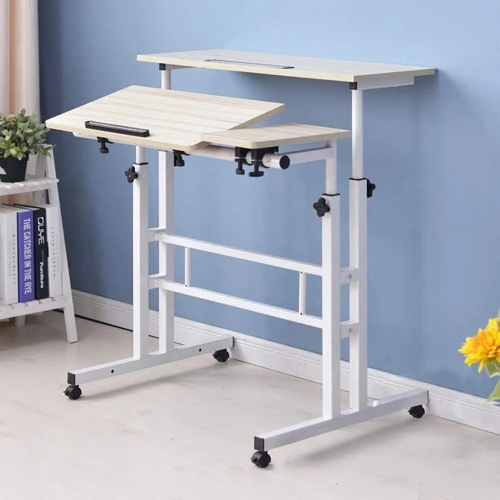 Portable Modern Height Adjustable And Rolling Computer Standing Desk White