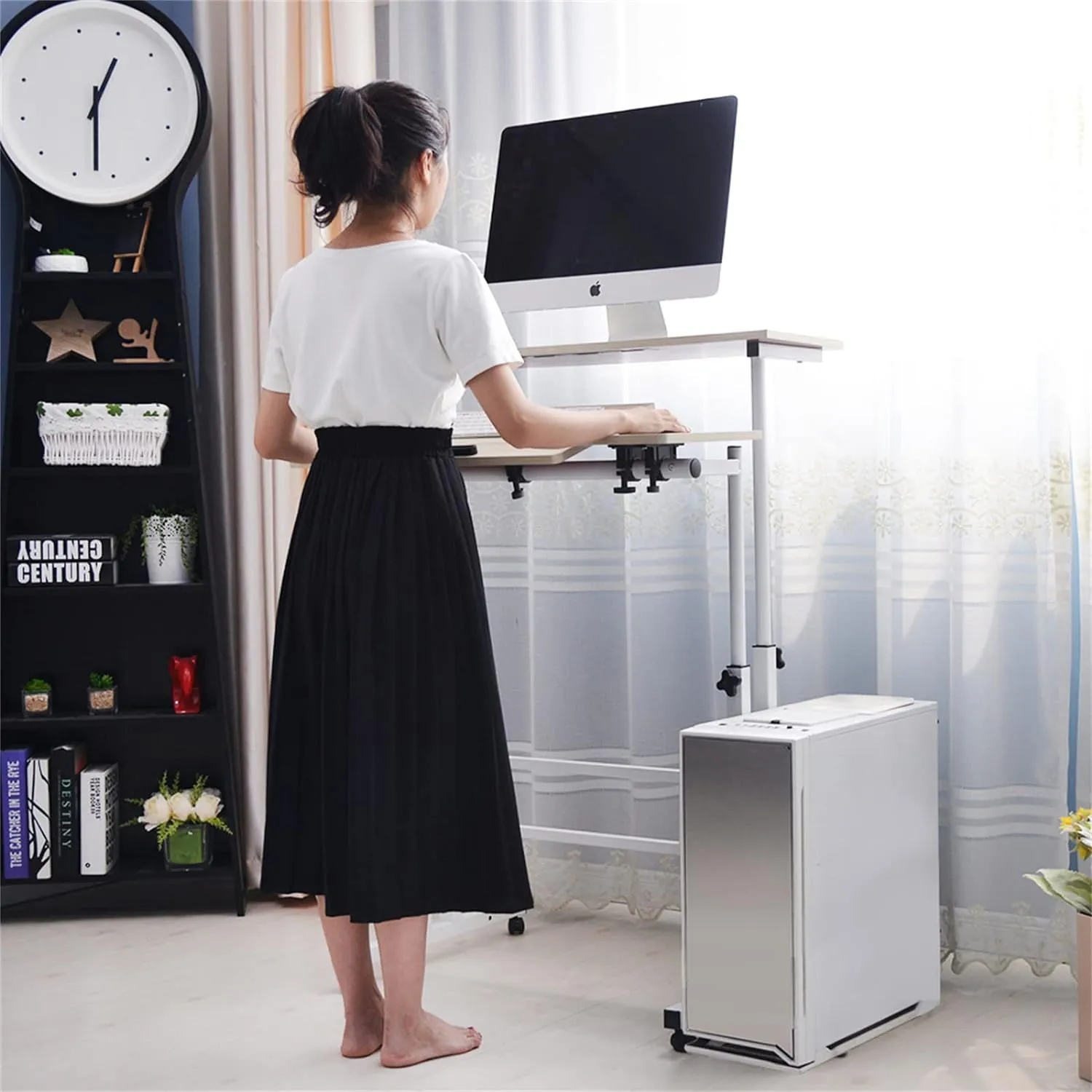 Portable Modern Height Adjustable And Rolling Computer Standing Desk White