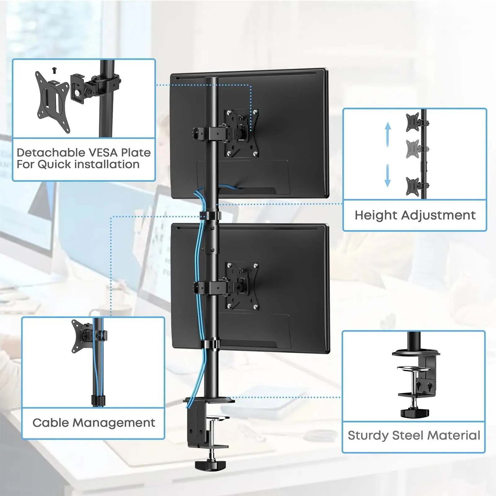 PUTORSEN Dual Monitor Stand, vertically stackable (up to 35") capable of holding 26.5 lbs.