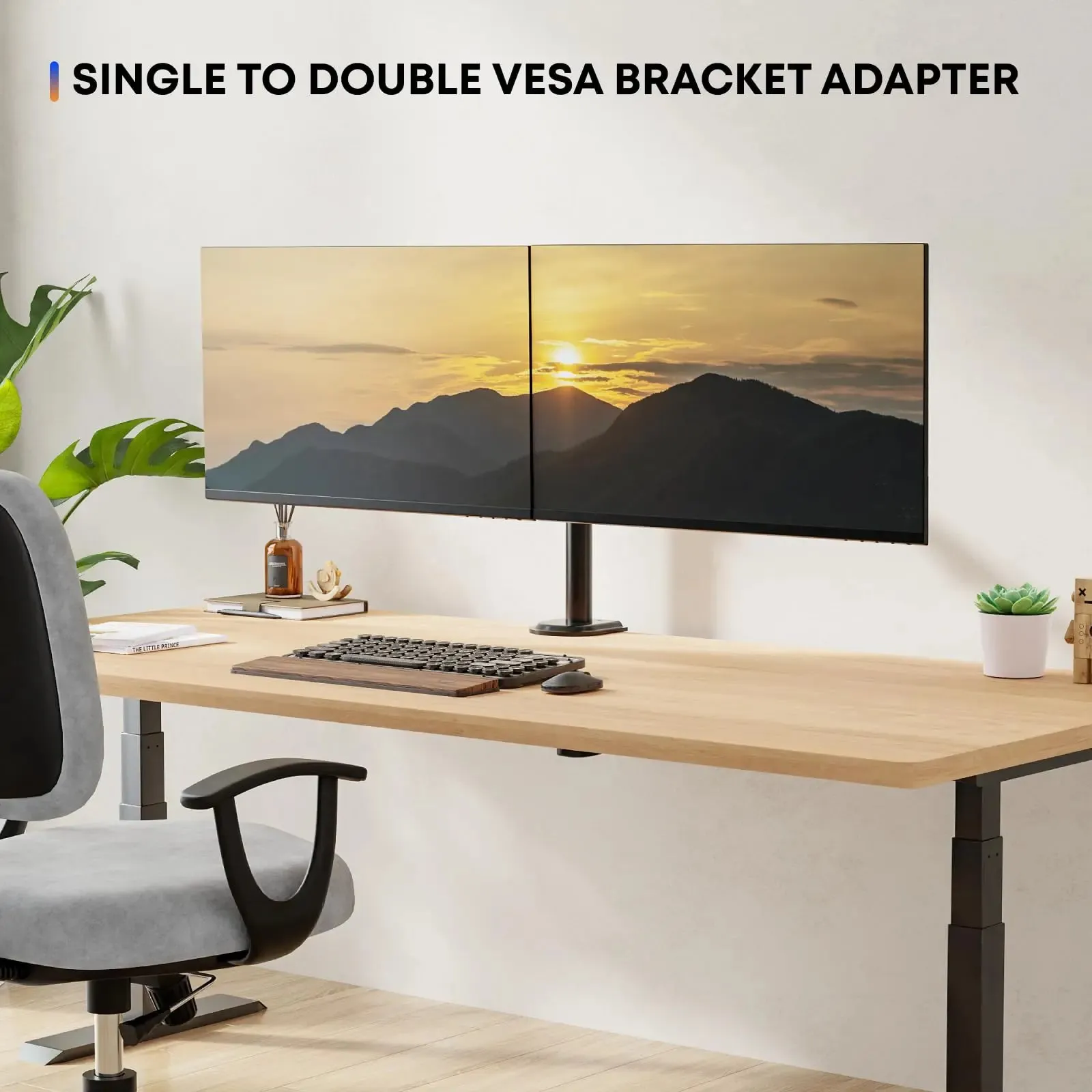 PUTORSEN Dual Monitor Wall Mount, Horizontal Assembly Mount for 2 Monitor Screens up to 27 inches,Max. 10kg, VESA 75x75/100x100mm