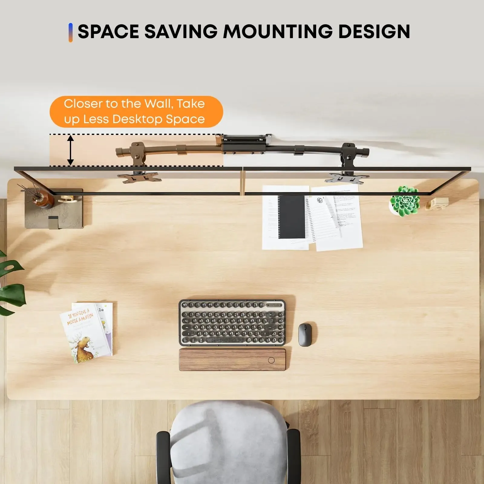 PUTORSEN Dual Monitor Wall Mount, Horizontal Assembly Mount for 2 Monitor Screens up to 27 inches,Max. 10kg, VESA 75x75/100x100mm