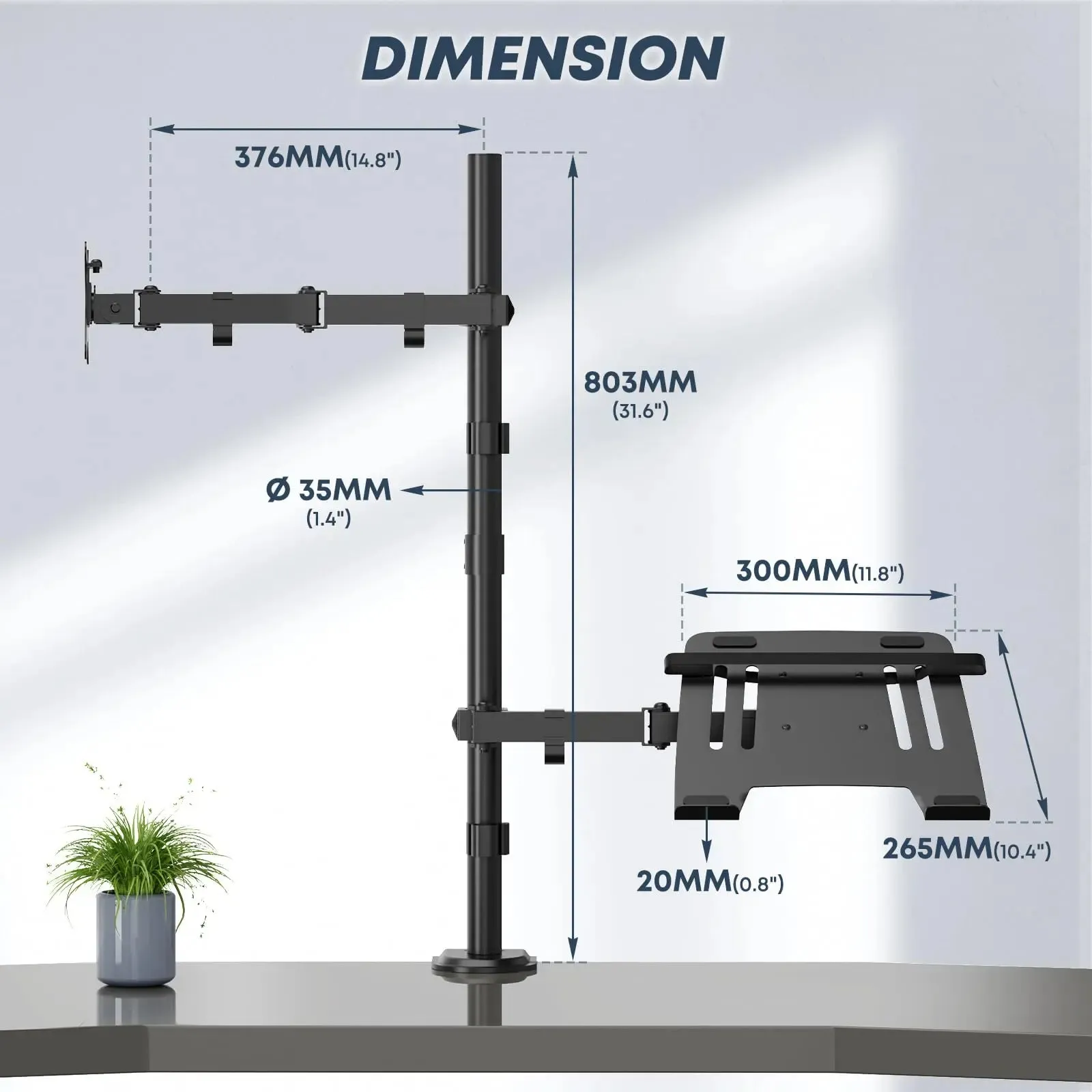 PUTORSEN Laptop and Monitor Mount Stand Fits 1 Monitor up to 32” and 1 Laptop up to 15”