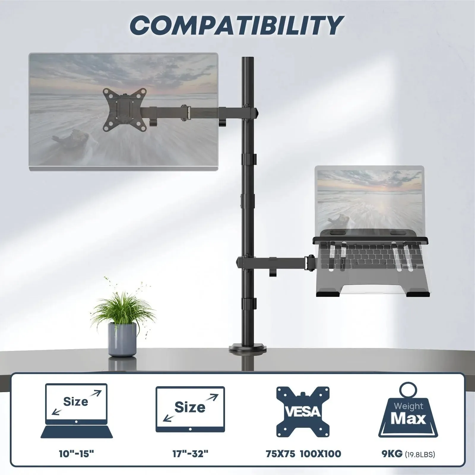 PUTORSEN Laptop and Monitor Mount Stand Fits 1 Monitor up to 32” and 1 Laptop up to 15”