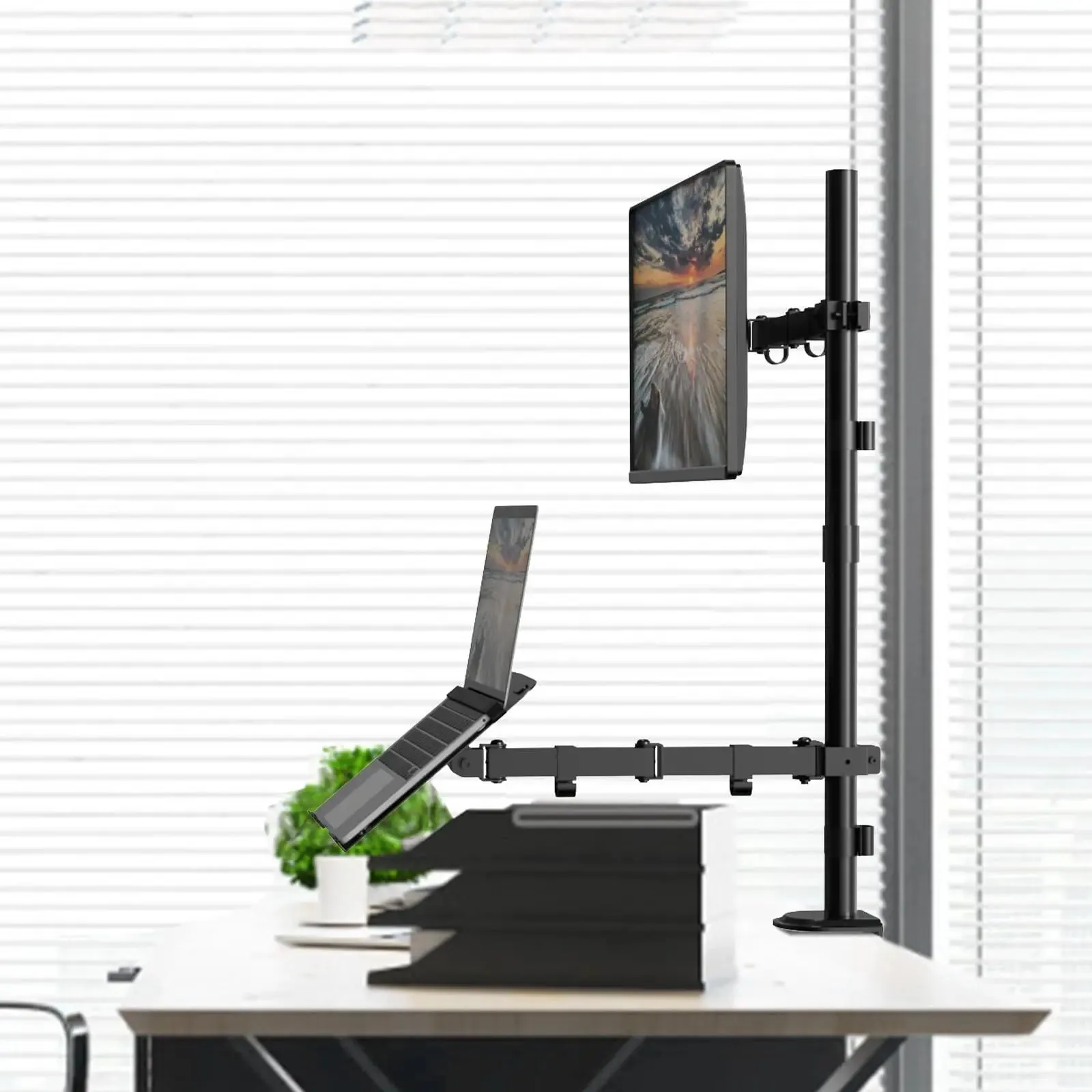 PUTORSEN Laptop and Monitor Mount Stand Fits 1 Monitor up to 32” and 1 Laptop up to 15”