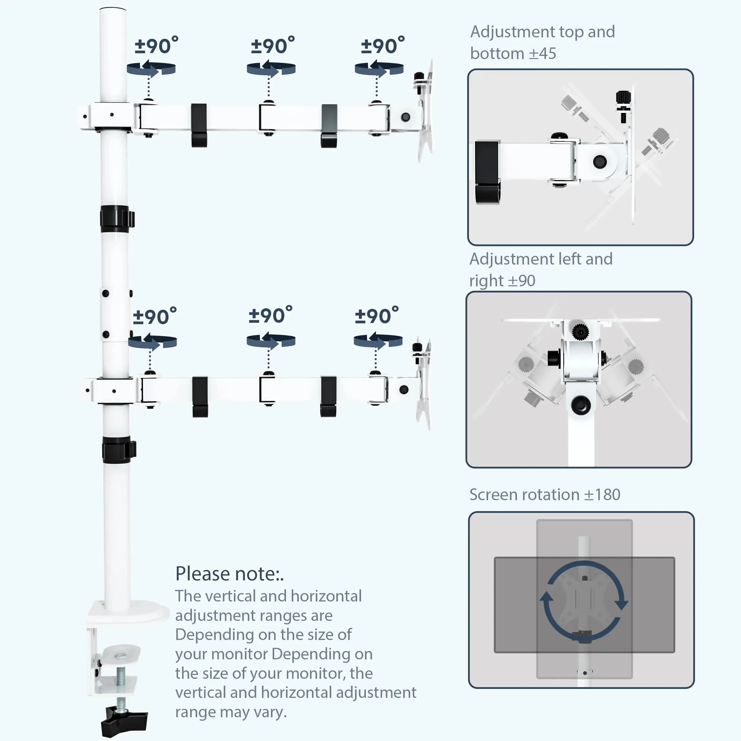 PUTORSEN Monitor mount 2 monitors Vertical (80cm pole) pole height-adjustable for 17"-32" inch screens