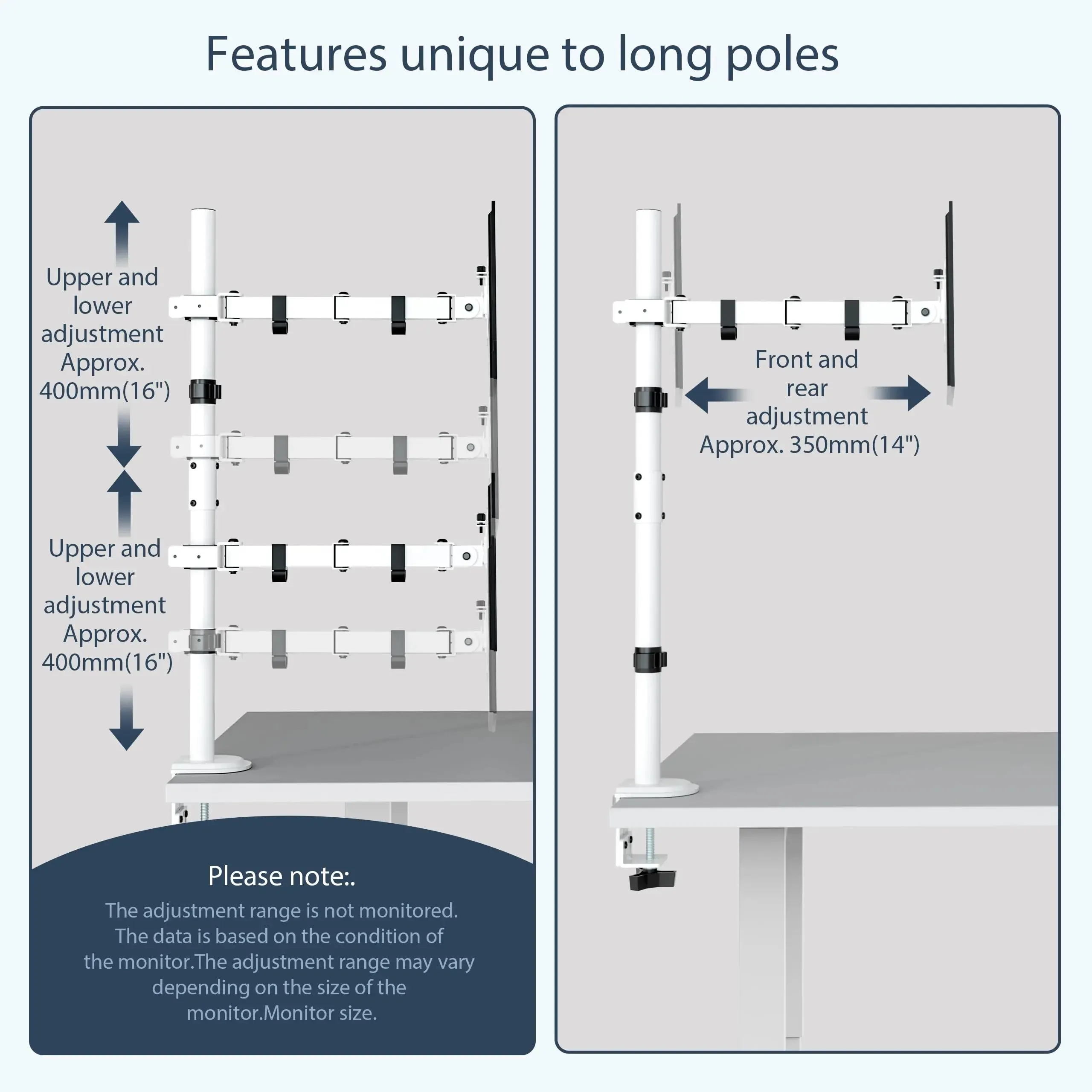 PUTORSEN Monitor mount 2 monitors Vertical (80cm pole) pole height-adjustable for 17"-32" inch screens