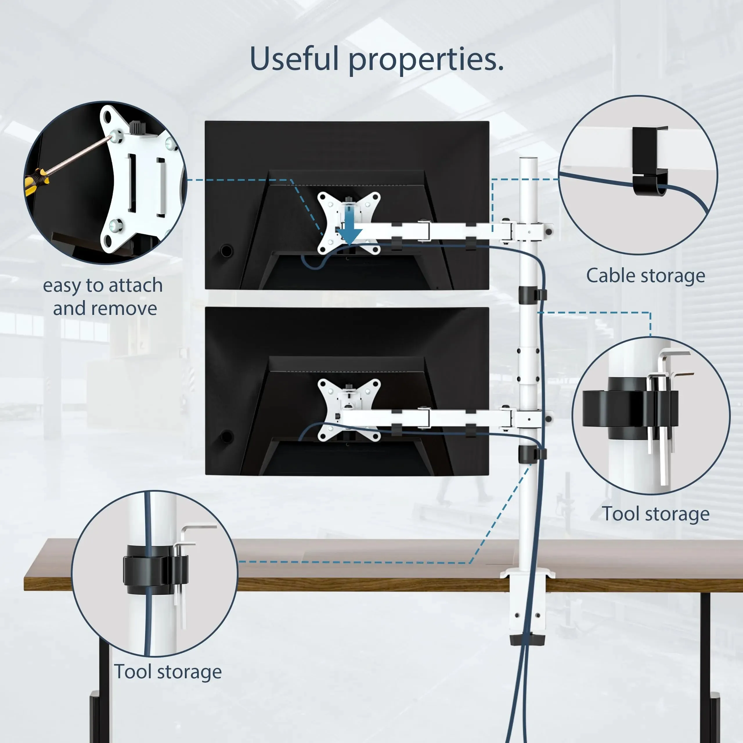 PUTORSEN Monitor mount 2 monitors Vertical (80cm pole) pole height-adjustable for 17"-32" inch screens