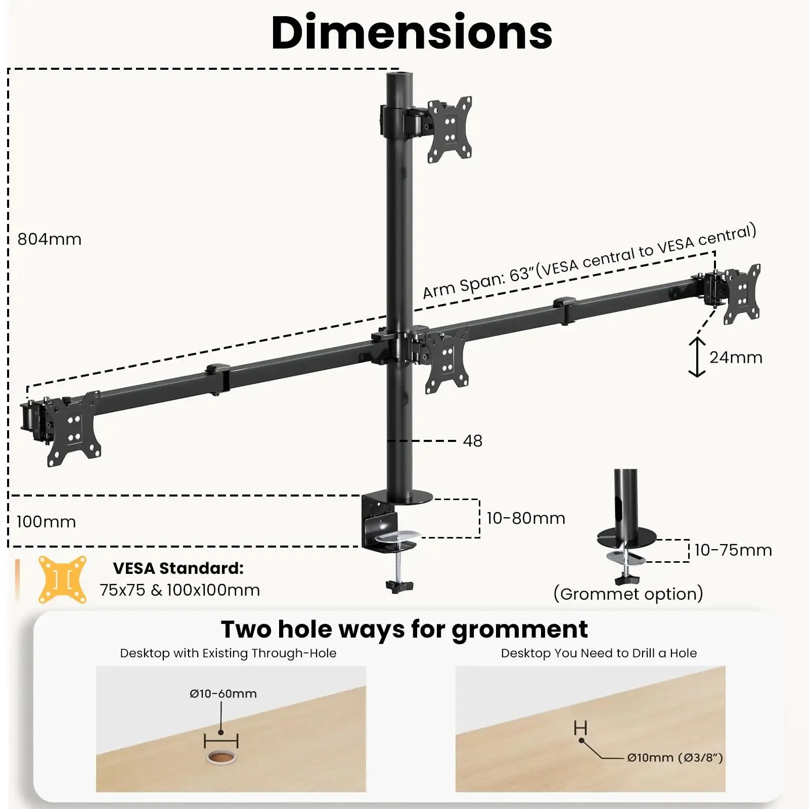 PUTORSEN Premium Quad Monitor Mount Holds up to 32 inch Screens, Fully Adjustable Heavy Duty 4 Monitor Mount, 4 Monitor Arm Desk Mount, Max Load 22lbs per Screen, Clamp/Grommet, VESA 75/100mm, Black