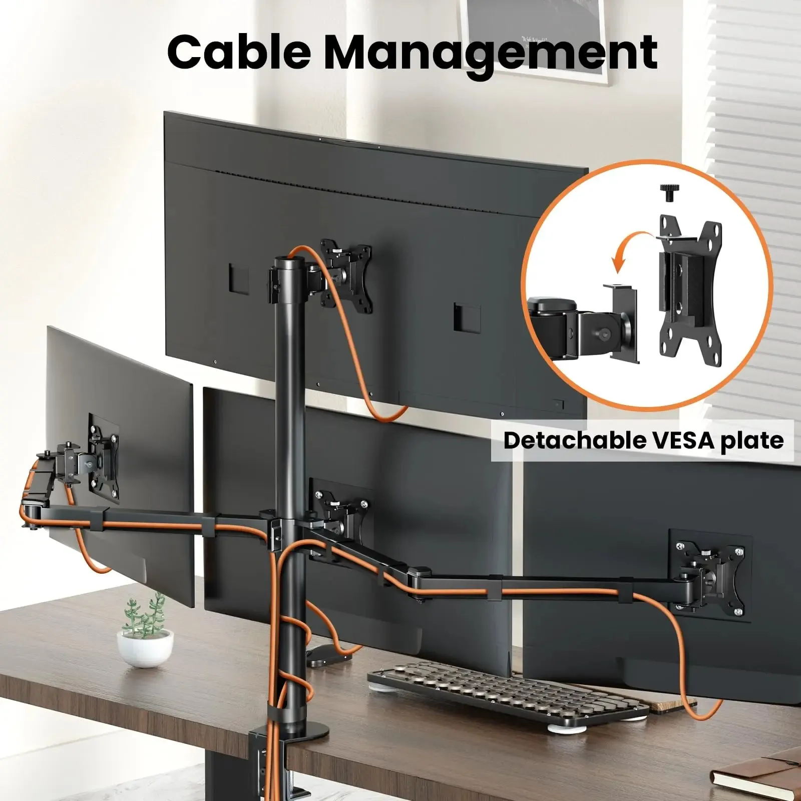 PUTORSEN Premium Quad Monitor Mount Holds up to 32 inch Screens, Fully Adjustable Heavy Duty 4 Monitor Mount, 4 Monitor Arm Desk Mount, Max Load 22lbs per Screen, Clamp/Grommet, VESA 75/100mm, Black