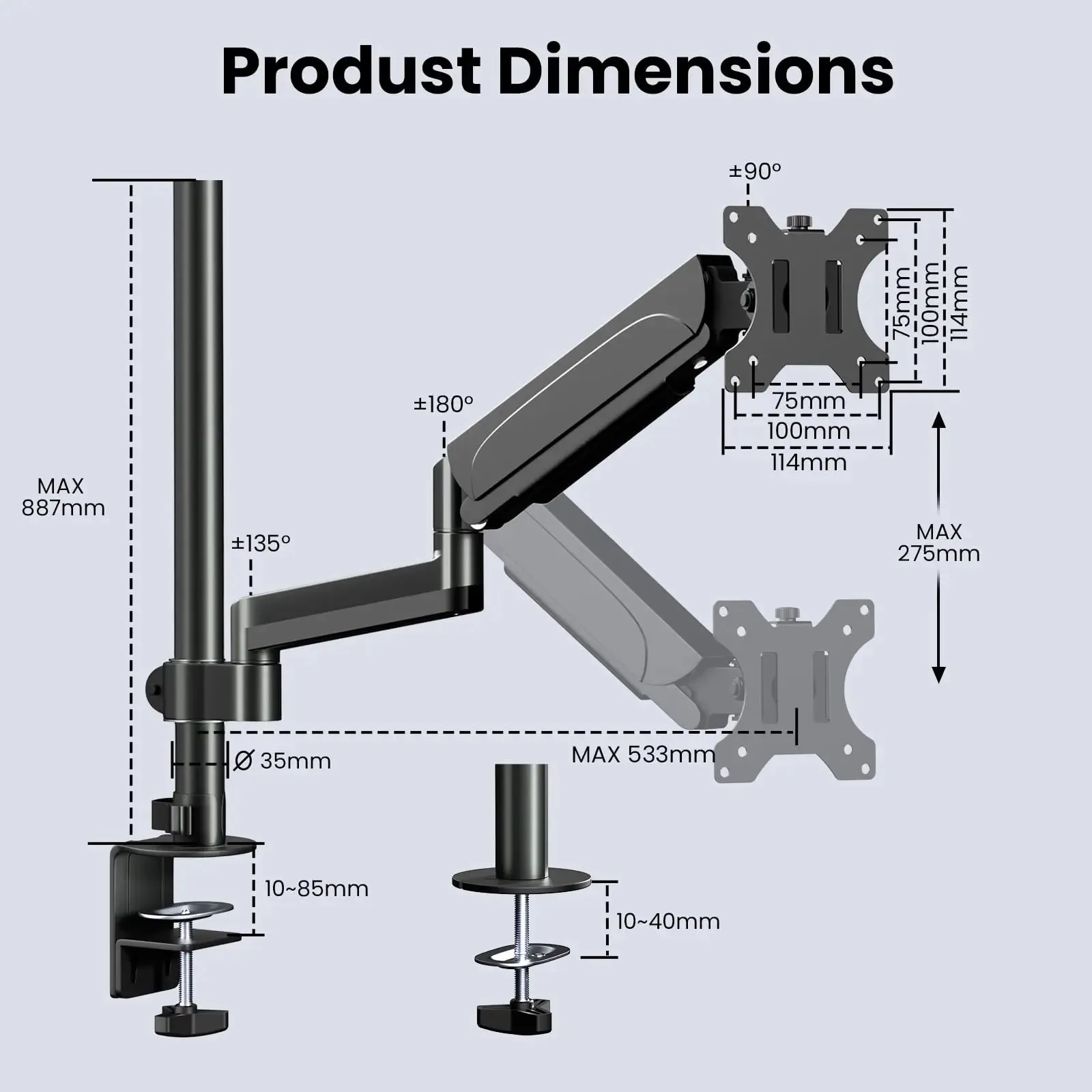 PUTORSEN single monitor mount for 17 to 32 inch screens and with 88.7cm pole