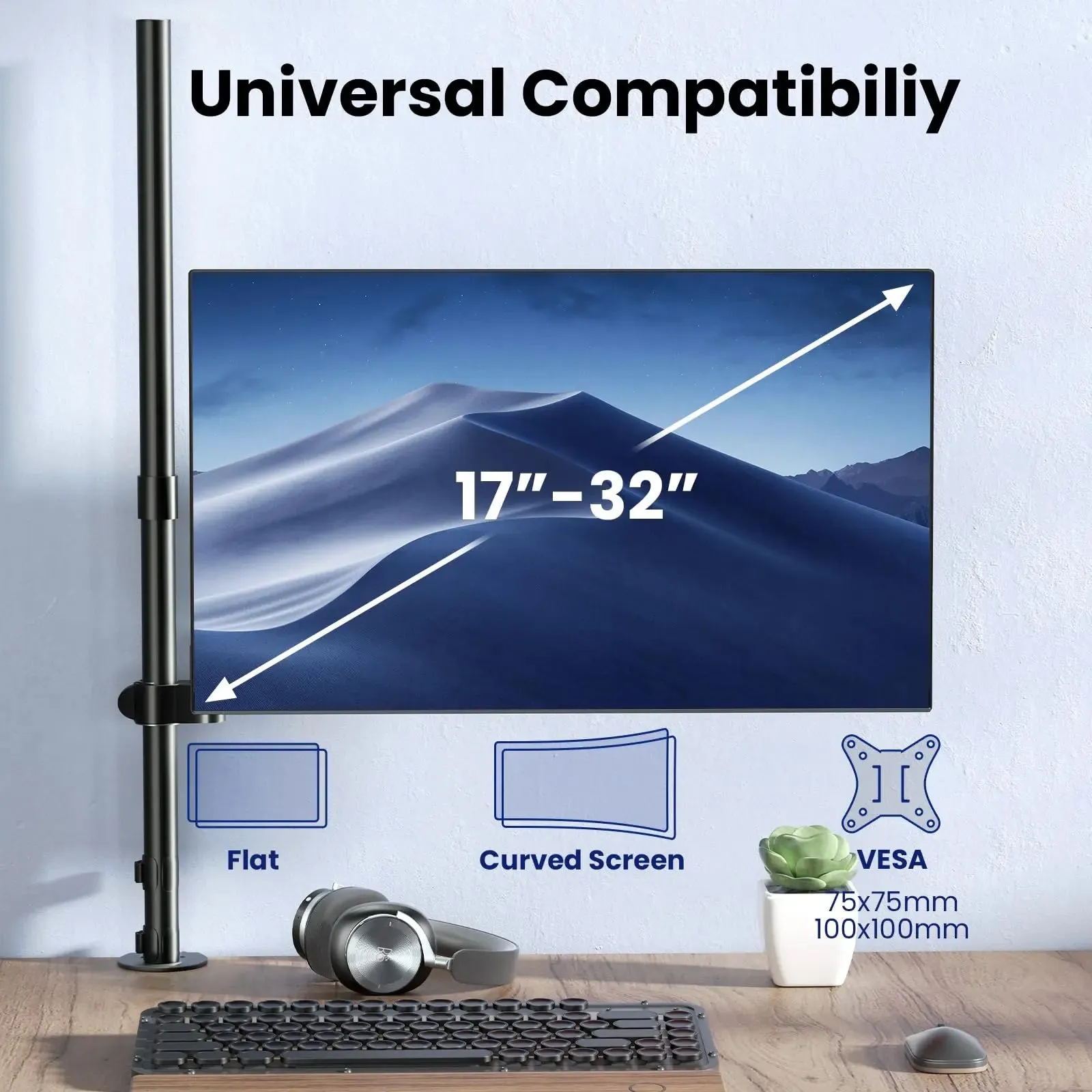 PUTORSEN single monitor mount for 17 to 32 inch screens and with 88.7cm pole