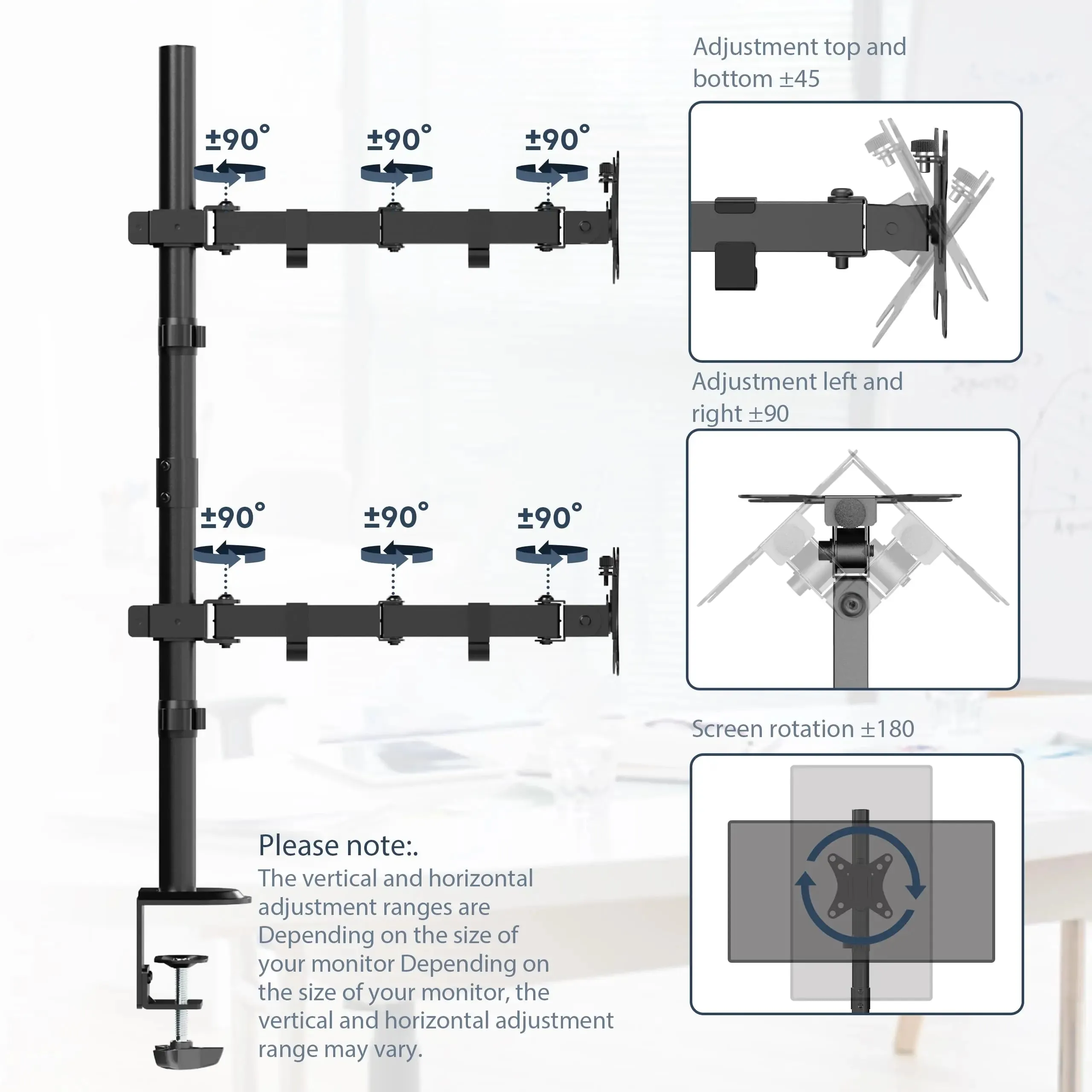 PUTORSEN Vertical Dual Monitor Arm Desktop Stand for 17-inch to 35-inch Screens 12KG