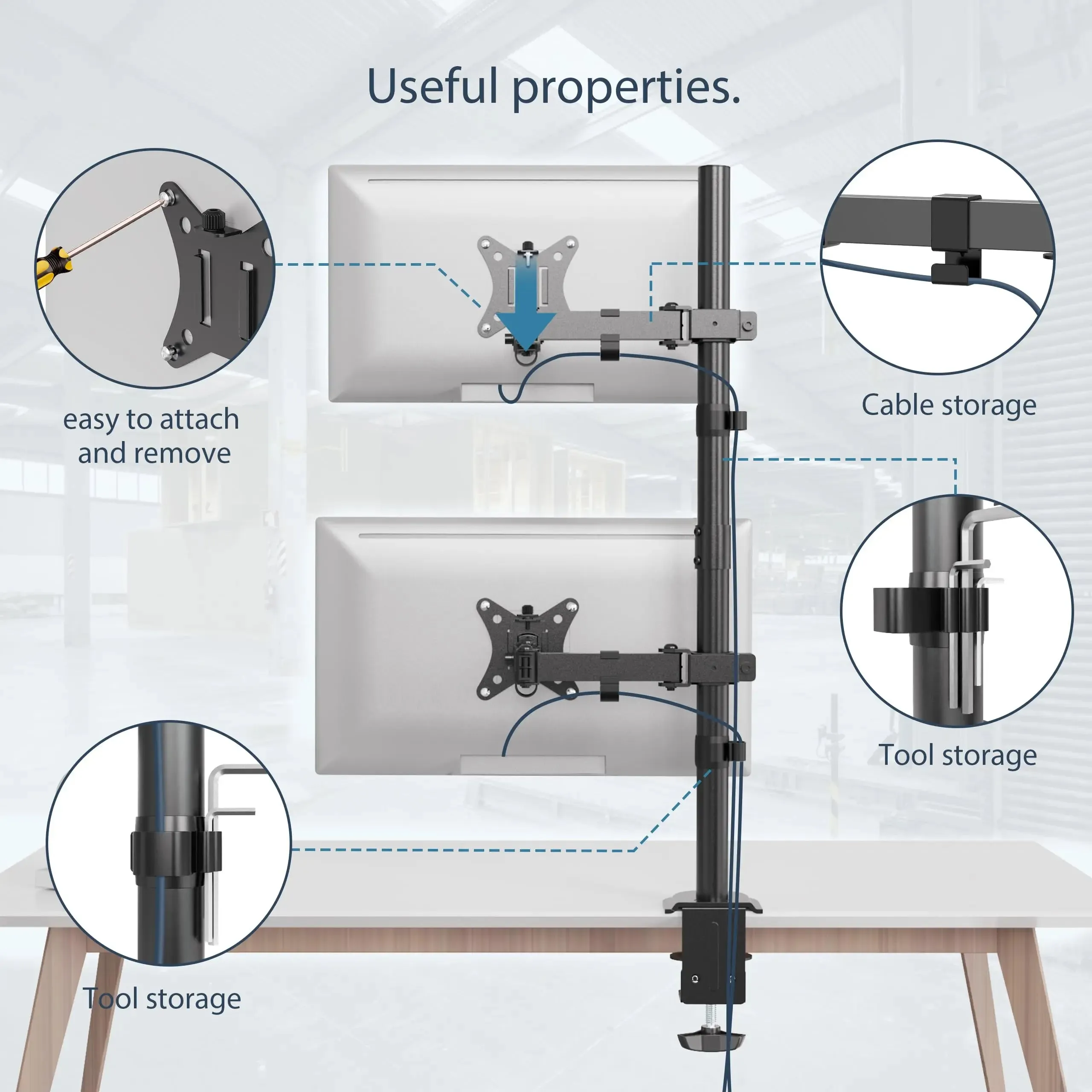 PUTORSEN Vertical Dual Monitor Arm Desktop Stand for 17-inch to 35-inch Screens 12KG