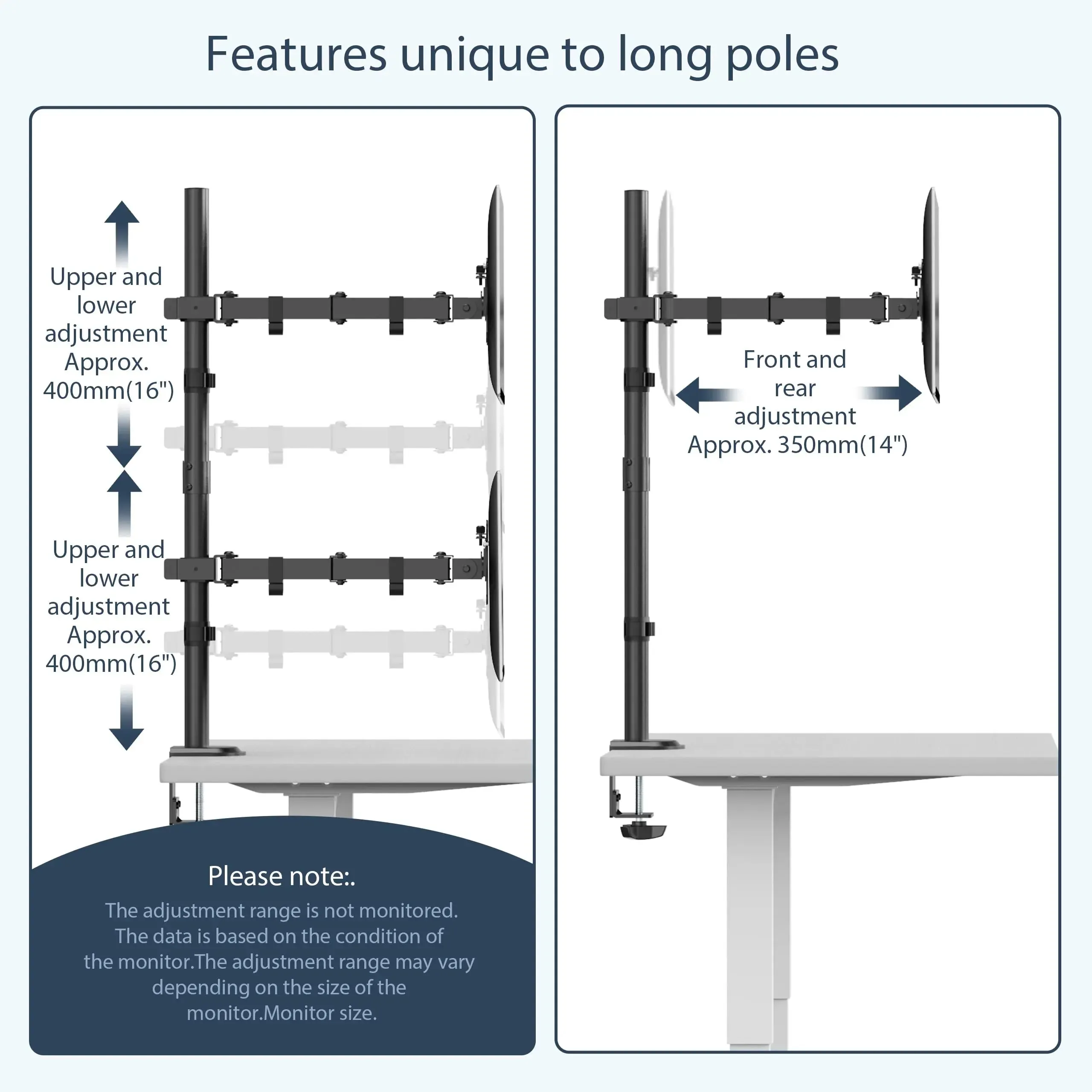 PUTORSEN Vertical Dual Monitor Arm Desktop Stand for 17-inch to 35-inch Screens 12KG