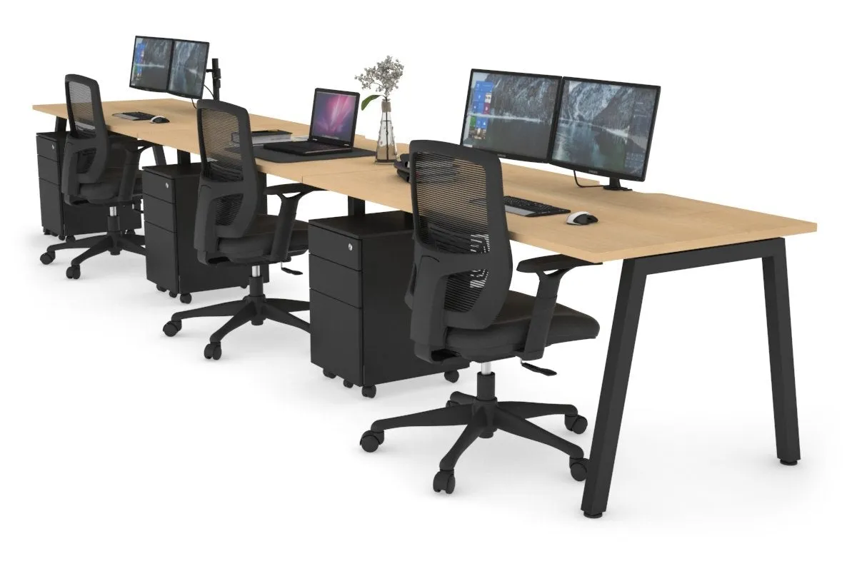 Quadro 3 Person Run Office Workstation [1200L x 800W with Cable Scallop]