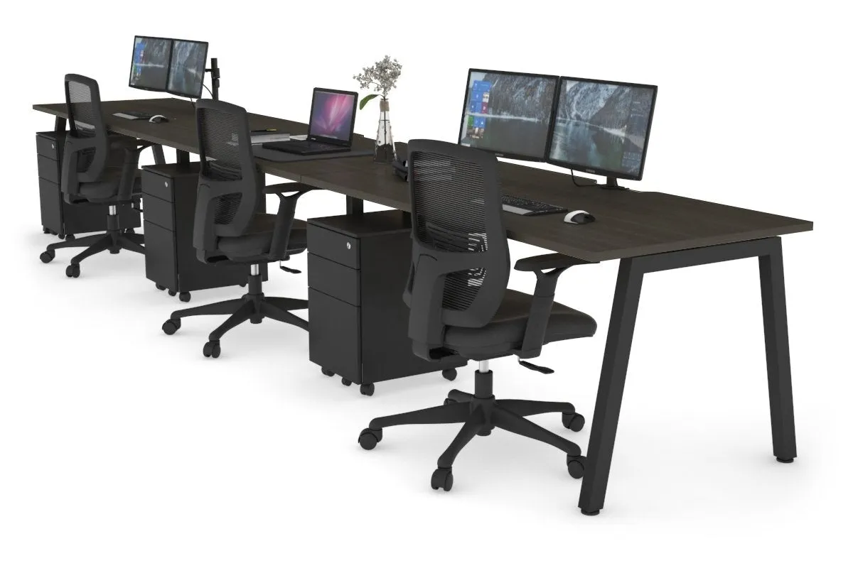 Quadro 3 Person Run Office Workstation [1400L x 800W with Cable Scallop]