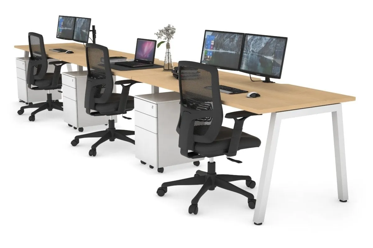 Quadro 3 Person Run Office Workstation [1400L x 800W with Cable Scallop]