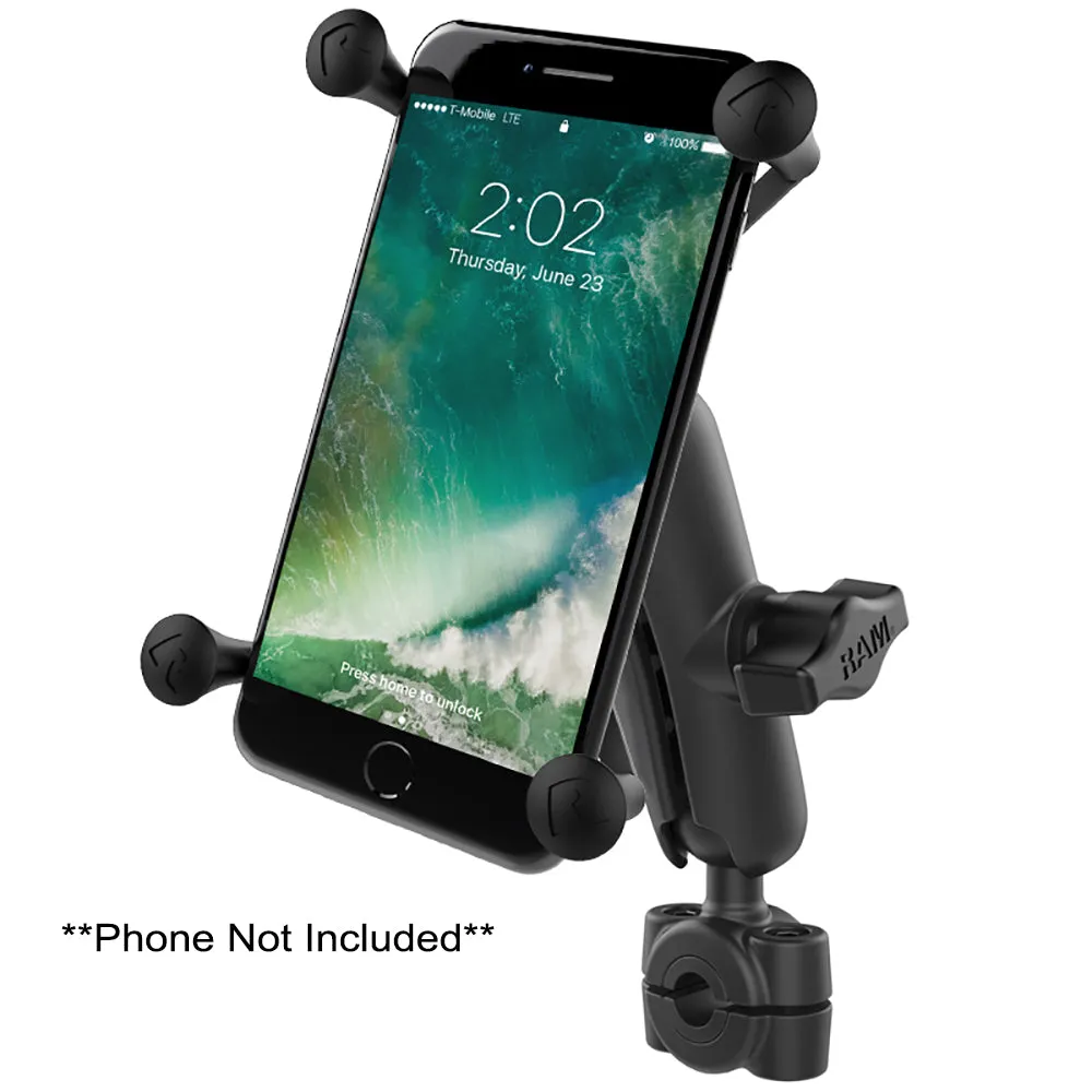 RAM Mount RAM Torque 3/8" - 5/8" Diameter Mini Rail Base with 1" Ball, Medium Arm and X-Grip for Larger Phones [RAM-B-408-37-62-UN10U]