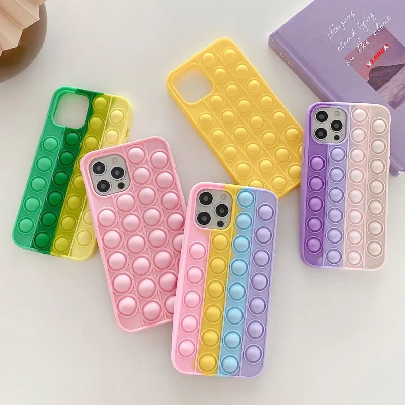 Relive Stress Phone Case For Iphone X XR XS 12 11 Pro Max 6 6s 7 8 Plus Pop Fidget Toys Push Bubble Soft Silicone Phone Case