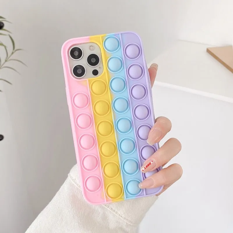 Relive Stress Phone Case For Iphone X XR XS 12 11 Pro Max 6 6s 7 8 Plus Pop Fidget Toys Push Bubble Soft Silicone Phone Case