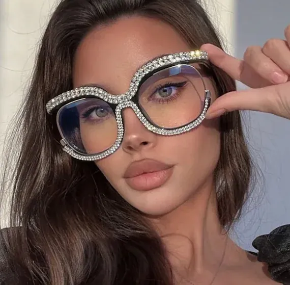 Rhinestone Frame Clear Glasses