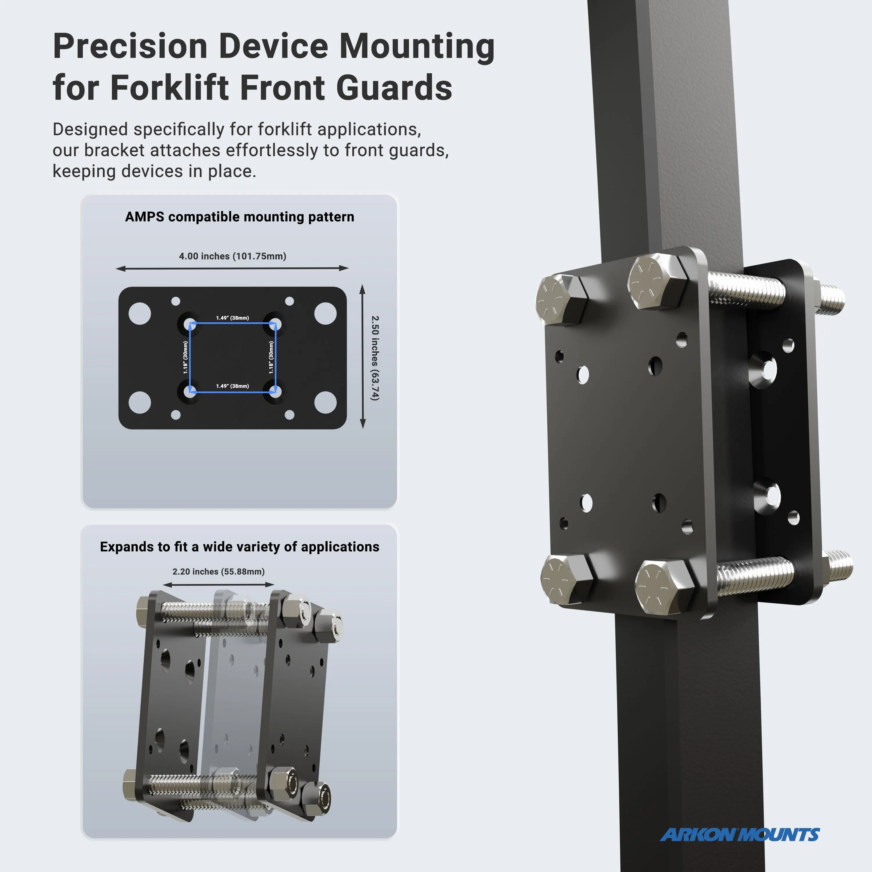 RoadVise® XL Forklift Front Guard Phone and Midsize Tablet Mount