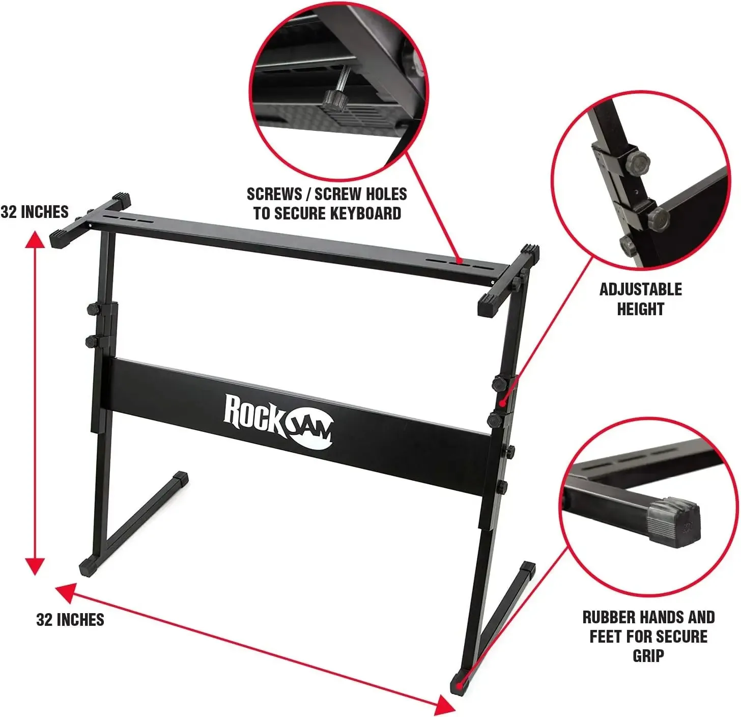 RockJam 61 Key Keyboard Piano With LCD Display Kit, Stand, Bench, Headphones, Simply App & Keynote Stickers