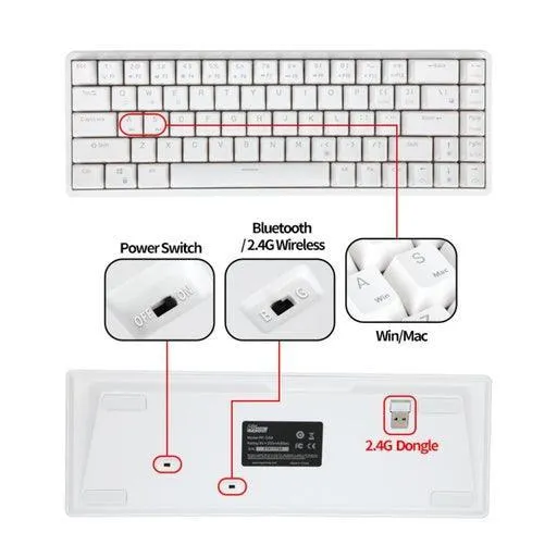 Royal Kludge RK837 Wired Tri Mode Bluetooth RGB Hot Swappable Mechanical Keyboard White (Brown Switch)