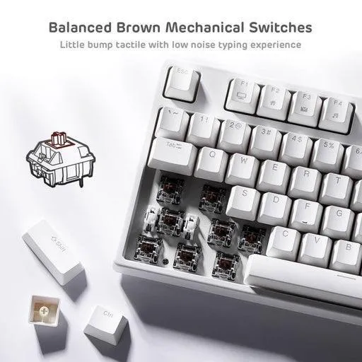 Royal Kludge RK837 Wired Tri Mode Bluetooth RGB Hot Swappable Mechanical Keyboard White (Brown Switch)