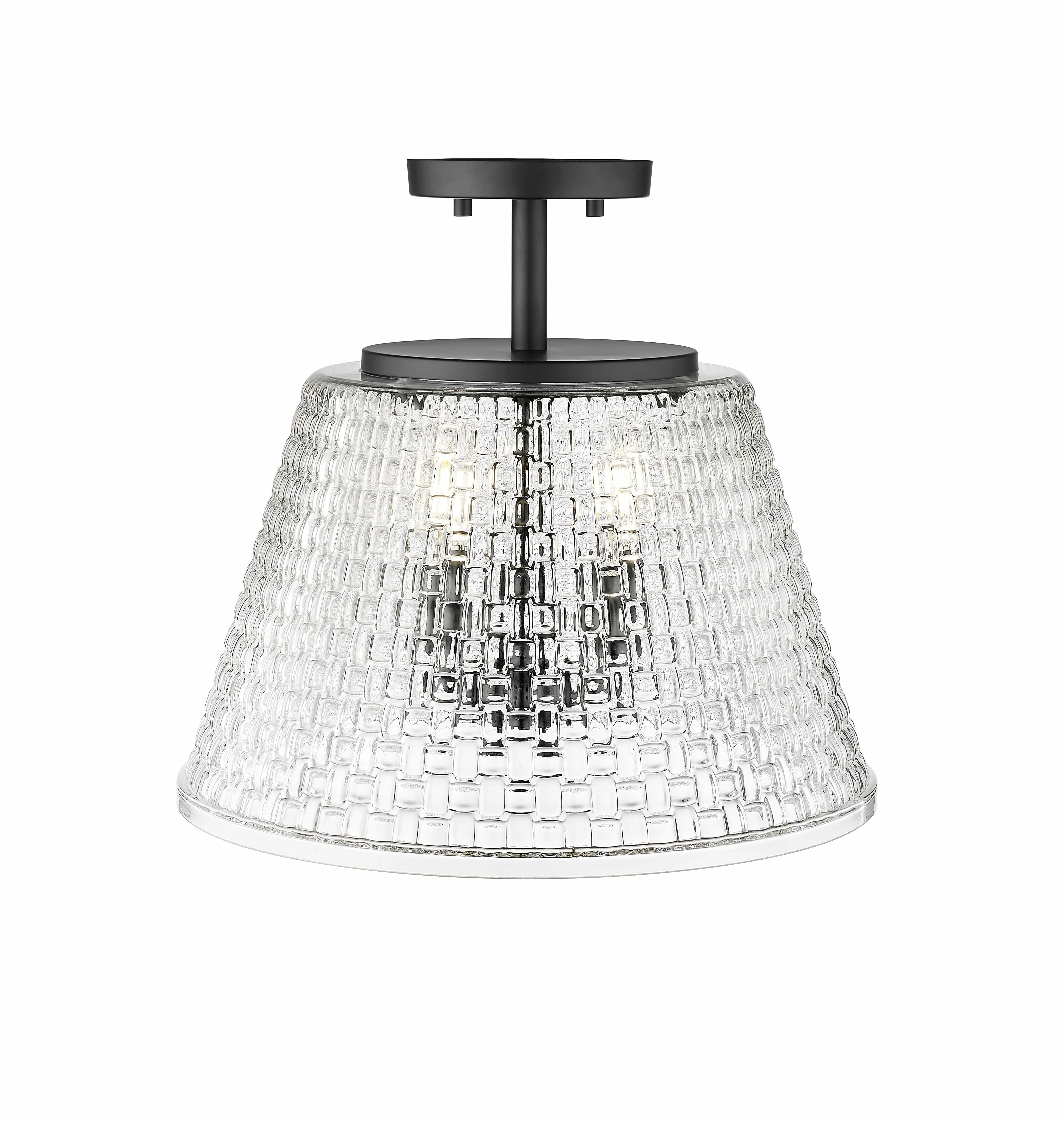 Saben Semi-Flush Mount Fixture - Matte Black - Clear Woven Lattice Glass - 15in. Diameter - E12 Candelabra Base