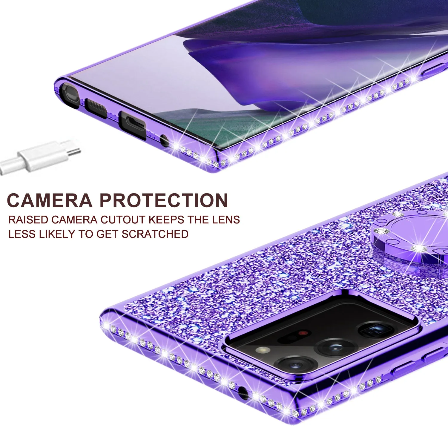 Samsung Galaxy A71 5G Case, Glitter Cute Phone Case Girls with Kickstand,Bling Diamond Rhinestone Bumper Ring Stand Sparkly Luxury Clear Thin Soft Protective Samsung Galaxy A71 5G Case for Girl Women - Purple