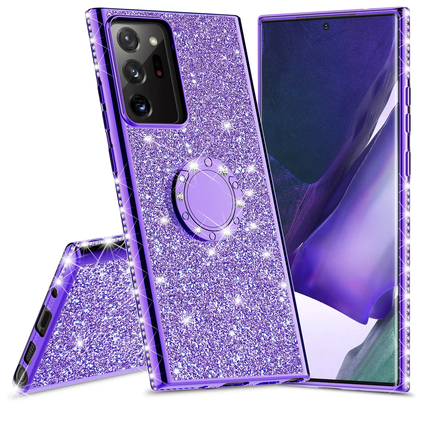 Samsung Galaxy A71 5G Case, Glitter Cute Phone Case Girls with Kickstand,Bling Diamond Rhinestone Bumper Ring Stand Sparkly Luxury Clear Thin Soft Protective Samsung Galaxy A71 5G Case for Girl Women - Purple