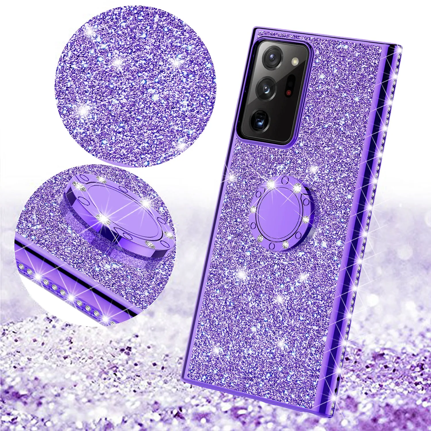 Samsung Galaxy A71 5G Case, Glitter Cute Phone Case Girls with Kickstand,Bling Diamond Rhinestone Bumper Ring Stand Sparkly Luxury Clear Thin Soft Protective Samsung Galaxy A71 5G Case for Girl Women - Purple