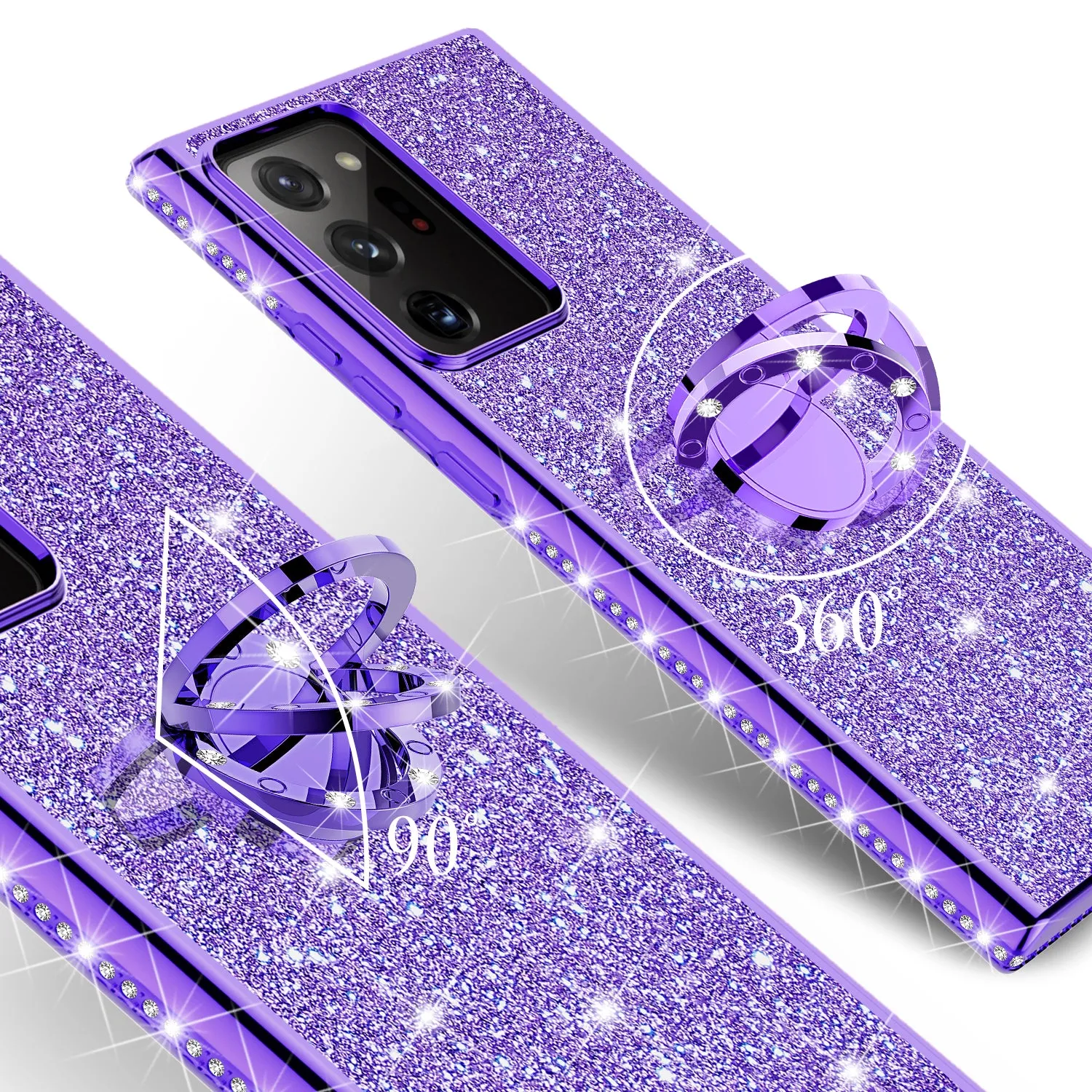 Samsung Galaxy A71 5G Case, Glitter Cute Phone Case Girls with Kickstand,Bling Diamond Rhinestone Bumper Ring Stand Sparkly Luxury Clear Thin Soft Protective Samsung Galaxy A71 5G Case for Girl Women - Purple