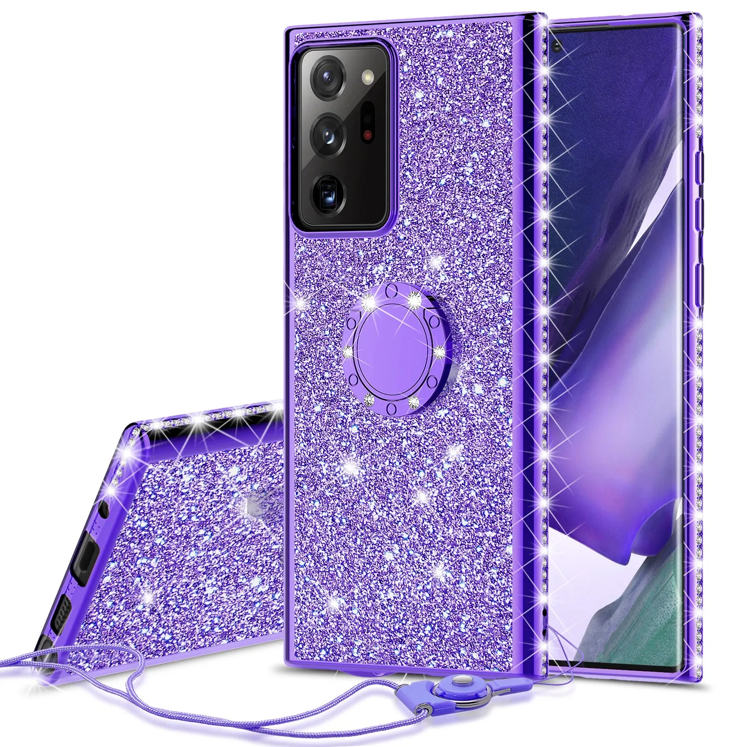 Samsung Galaxy A71 5G Case, Glitter Cute Phone Case Girls with Kickstand,Bling Diamond Rhinestone Bumper Ring Stand Sparkly Luxury Clear Thin Soft Protective Samsung Galaxy A71 5G Case for Girl Women - Purple